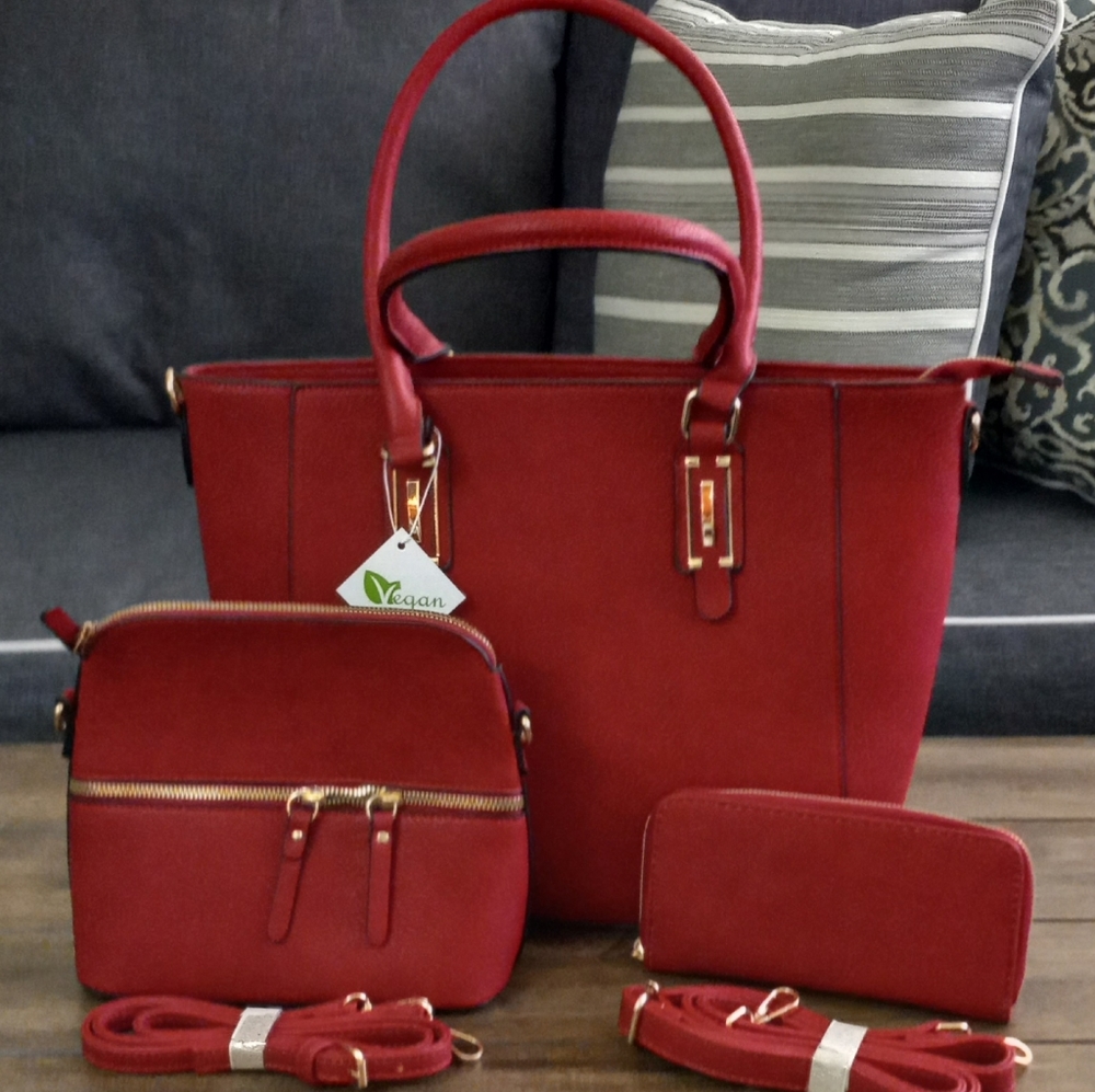 Red tote 3 in 1 fashion bag